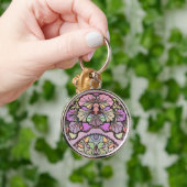 Langwerpige, roze, roze, florale elegant sleutelhanger (Hand)