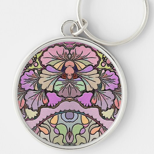 Langwerpige, roze, roze, florale elegant sleutelhanger (Voorkant)