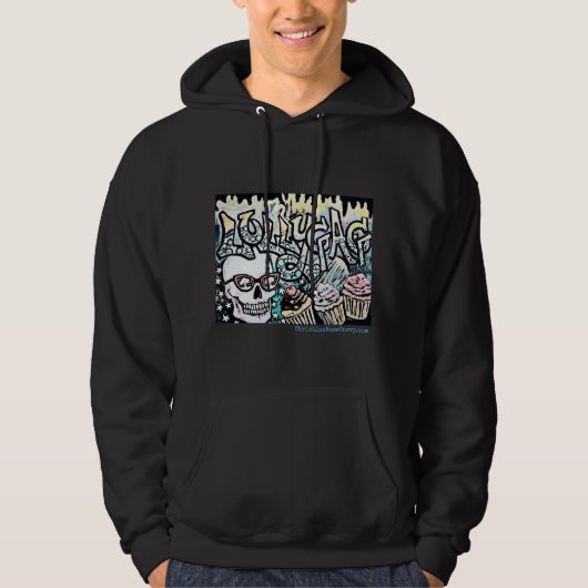 Langwerpige schedel met cupcakes, graffiti-stijl hoodie (Voorkant)