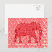 Langwerpolifant - diep rood en koraal briefkaart (Voorkant / Achterkant)