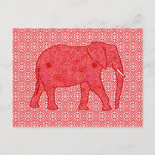 Langwerpolifant - diep rood en koraal briefkaart (Voorkant)