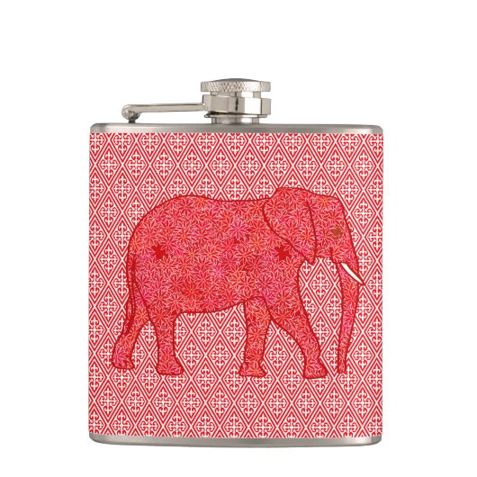 Langwerpolifant - diep rood en koraal heupfles (Voorkant)
