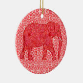 Langwerpolifant - diep rood en koraal keramisch ornament (Rechts)