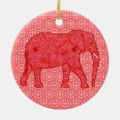Langwerpolifant - diep rood en koraal keramisch ornament (Achterkant)
