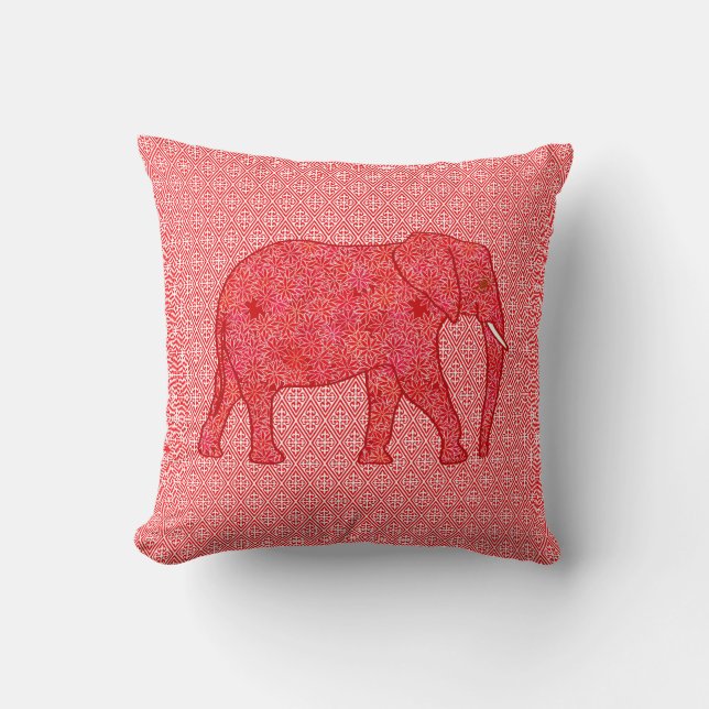 Langwerpolifant - diep rood en koraal kussen (Voorkant)
