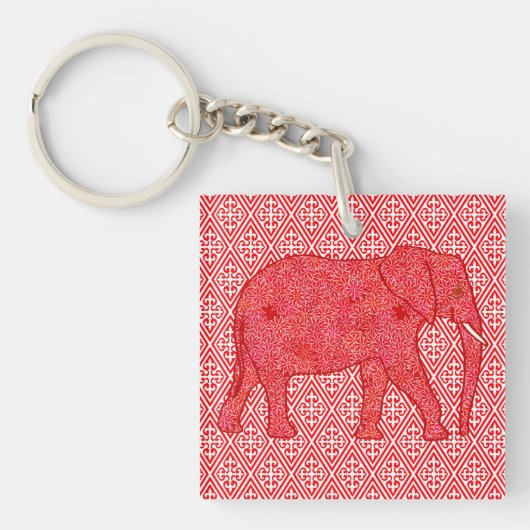Langwerpolifant - diep rood en koraal sleutelhanger (Voorkant)