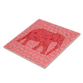 Langwerpolifant - diep rood en koraal tegeltje (Zijkant)