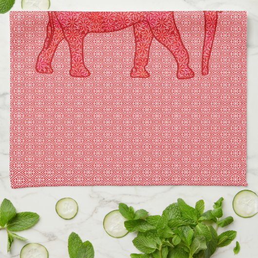 Langwerpolifant - diep rood en koraal theedoek (Gevouwen)