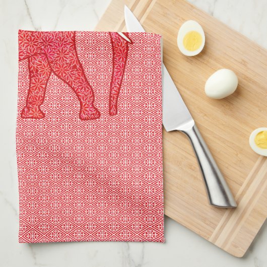 Langwerpolifant - diep rood en koraal theedoek (Quarter Fold)