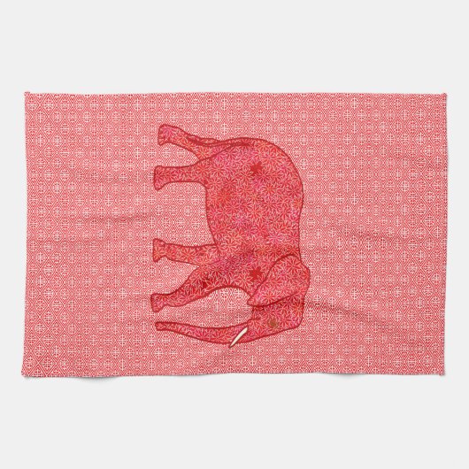 Langwerpolifant - diep rood en koraal theedoek (Horizontaal)