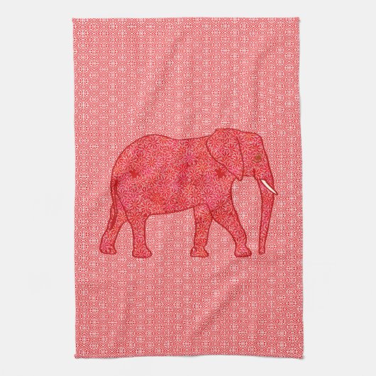 Langwerpolifant - diep rood en koraal theedoek (Verticaal)