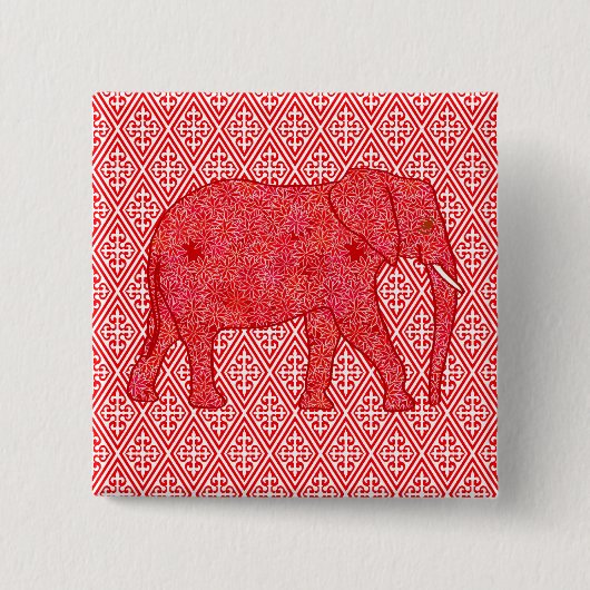 Langwerpolifant - diep rood en koraal vierkante button 5,1 cm (Voorkant)