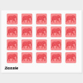 Langwerpolifant - diep rood en koraal vierkante sticker (Vel)