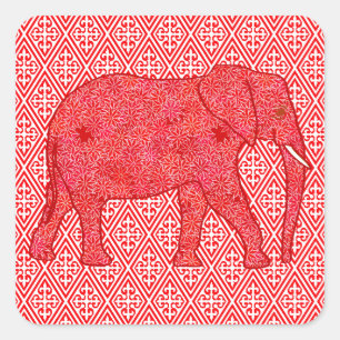 Langwerpolifant - diep rood en koraal vierkante sticker