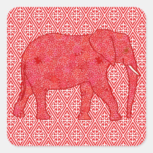 Langwerpolifant - diep rood en koraal vierkante sticker (Voorkant)