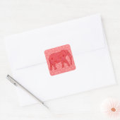 Langwerpolifant - diep rood en koraal vierkante sticker (Envelop)