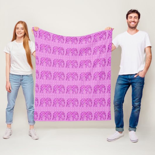 Langwerpolifant - orchidee en magenta fleece deken (In situ)