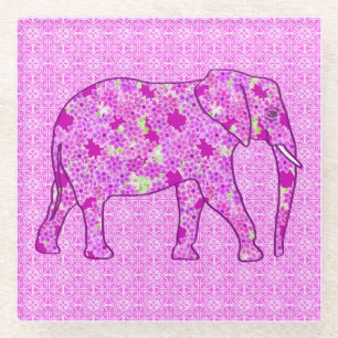 Langwerpolifant - orchidee en magenta glazen onderzetter