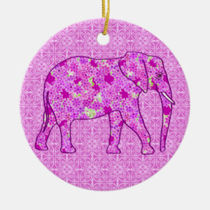 Langwerpolifant - orchidee en magenta keramisch ornament