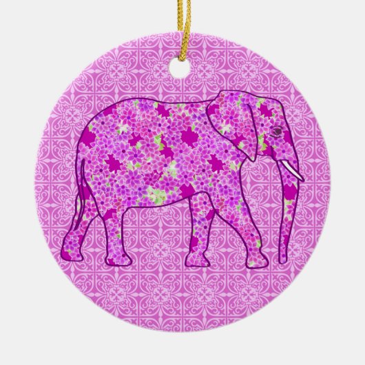 Langwerpolifant - orchidee en magenta keramisch ornament (Voorkant)