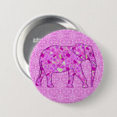 Langwerpolifant - orchidee en magenta ronde button 7,6 cm (Voorkant /achterkant)