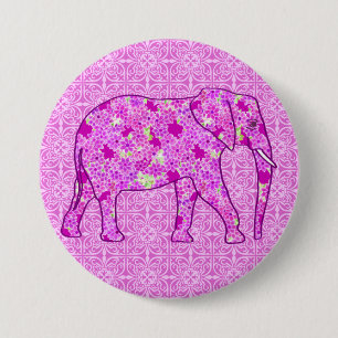 Langwerpolifant - orchidee en magenta ronde button 7,6 cm