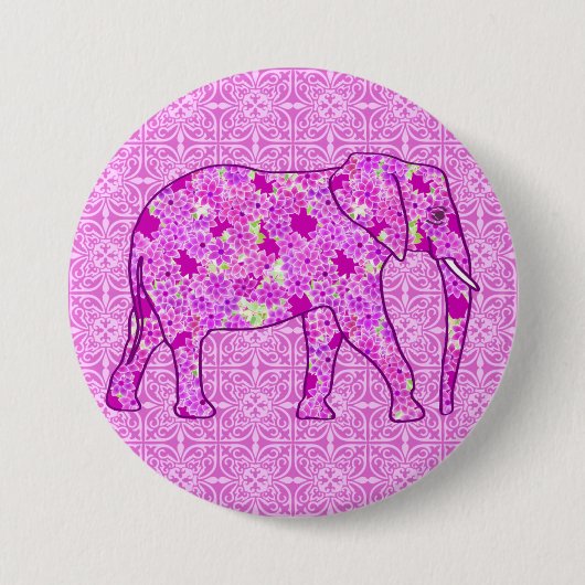 Langwerpolifant - orchidee en magenta ronde button 7,6 cm (Voorkant)