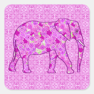 Langwerpolifant - orchidee en magenta vierkante sticker