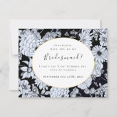 Langwerptekening, zwart wit "Wees mijn bruidsmeisj Kaart (Voorkant)