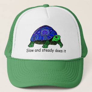 Langzaam en constant doet het. Cartoon tortoise Trucker Pet