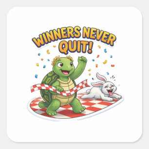 Langzaam en Gestaag Wint Motivatieschildpad Vierkante Sticker