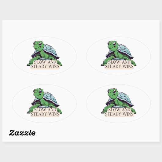 Langzaam en stabiel wint schildpad ovale sticker (Vel)