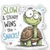 Langzaam & Gestadig Wint de Snacks Lieve Schildpad Sticker (Voorkant)