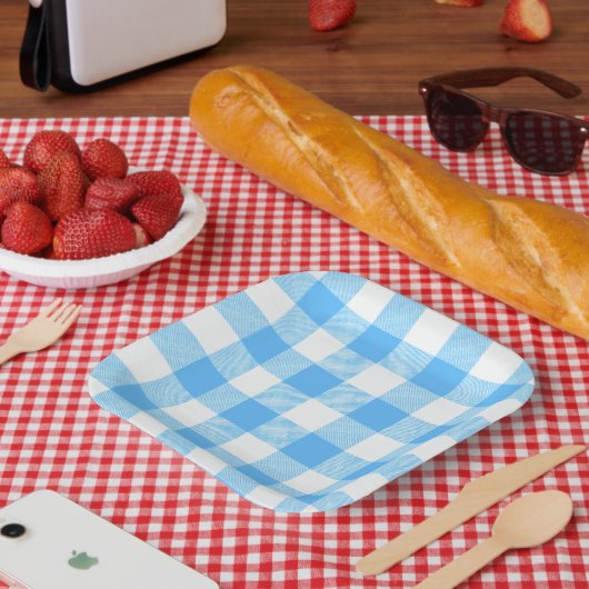 Langzaam leven Summer Sky Check Papieren Bordje (Picknick)