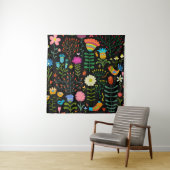 Langzaam met de hand getekend illustratiepatroon wandkleed (In situ)