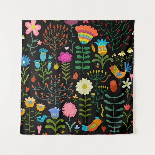 Langzaam met de hand getekend illustratiepatroon wandkleed (Voorkant)