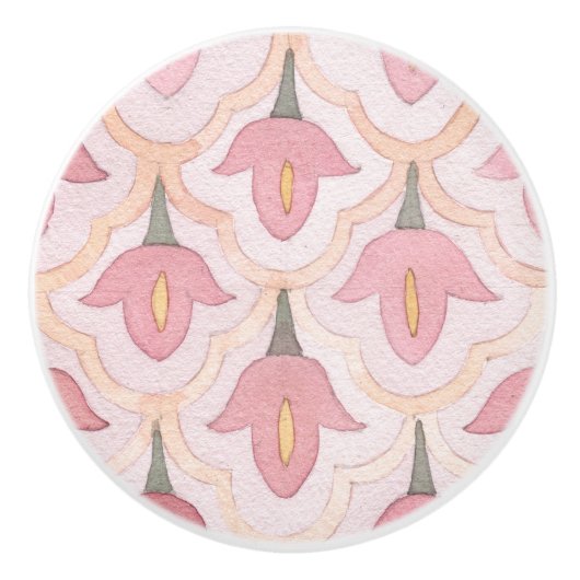 Langzaam patroon van waterverf florale  roze keramische knop (Voorkant)