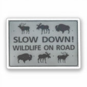 Langzaam! Wildleven op de wegmarkering Sticker (Voorkant)