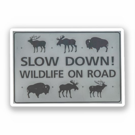 Langzaam! Wildleven op de wegmarkering Sticker (Voorkant)