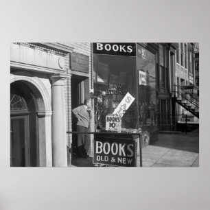 Langzame dag in boekhandel, jaren dertig poster