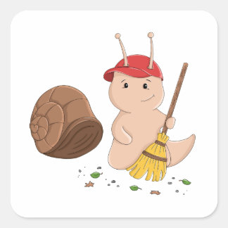 Langzame en Stabiele Schoonmaakploeg Slakkensticke Vierkante Sticker
