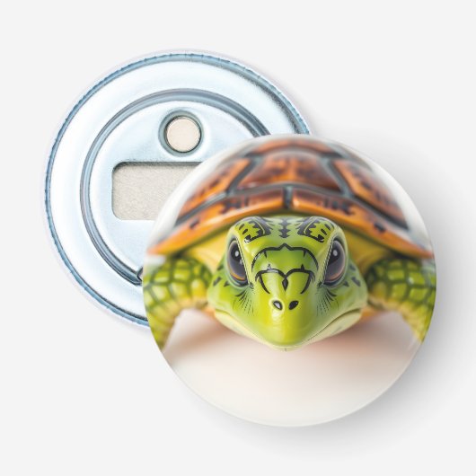 Langzame & Stabiele Schildpadvibes Button Flesopener (Voorkant)
