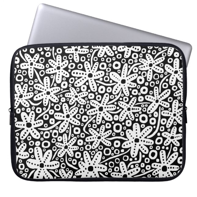 Langzamer ontwerp - wit op zwart laptop sleeve (Voorkant)