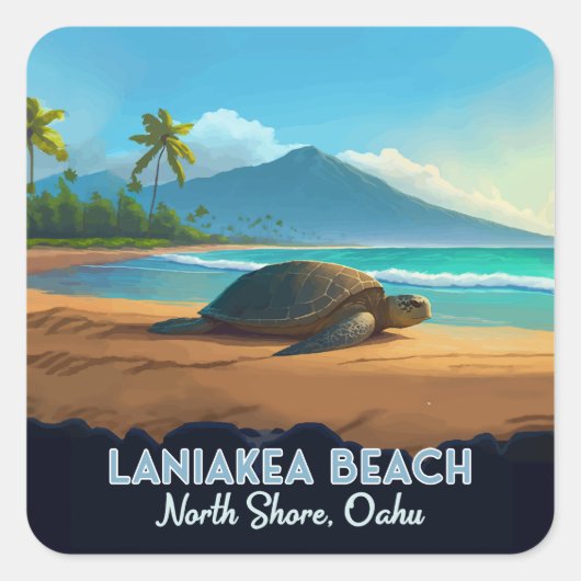 Laniakea Beach Haleiwa Oahu Hawaii Schildpad Vierkante Sticker (Voorkant)