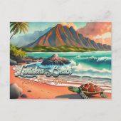 Laniakea Beach Oahu Hawaii Waterverf Vulkaan Briefkaart (Voorkant)