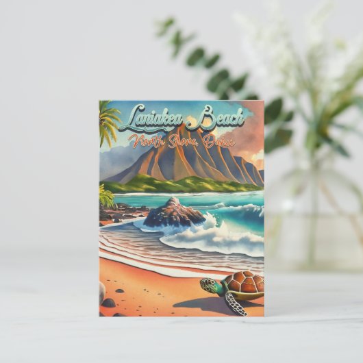 Laniakea Oahu Hawaii tropische waterverf kleurrijk Briefkaart (Staand voorkant)