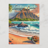 Laniakea Oahu Hawaii tropische waterverf kleurrijk Briefkaart (Voorkant)