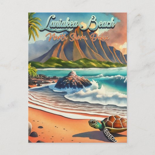 Laniakea Oahu Hawaii tropische waterverf kleurrijk Briefkaart (Voorkant)