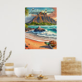 Laniakea Oahu Hawaii tropische waterverf kleurrijk Poster (Keuken)
