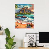 Laniakea Oahu Hawaii tropische waterverf kleurrijk Poster (Thuiskantoor)